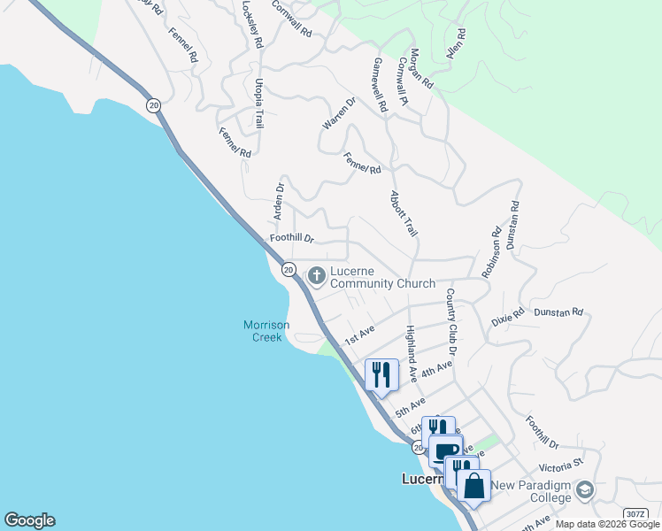 map of restaurants, bars, coffee shops, grocery stores, and more near 5937 Grove Street in Lucerne