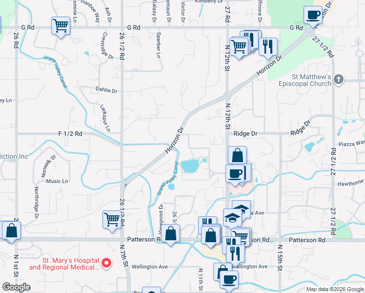 map of restaurants, bars, coffee shops, grocery stores, and more near 961 Lakeside Drive in Grand Junction