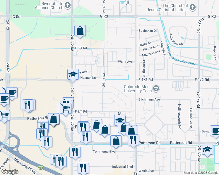 map of restaurants, bars, coffee shops, grocery stores, and more near 2468 F 1/4 Road in Grand Junction