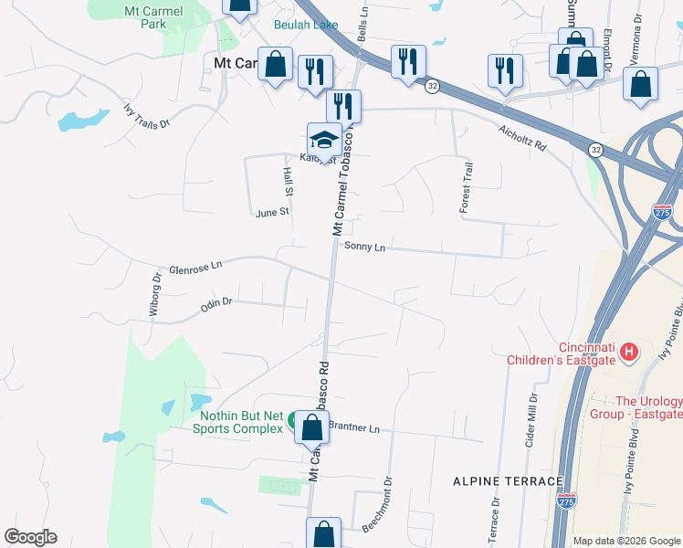 map of restaurants, bars, coffee shops, grocery stores, and more near 4426 Mount Carmel Tobasco Road in Cincinnati