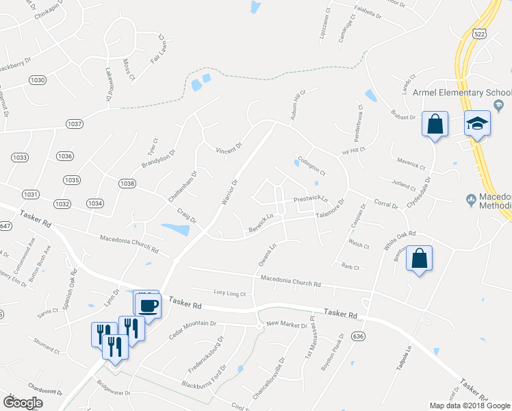 map of restaurants, bars, coffee shops, grocery stores, and more near 203 Quinton Oaks Circle in Stephens City