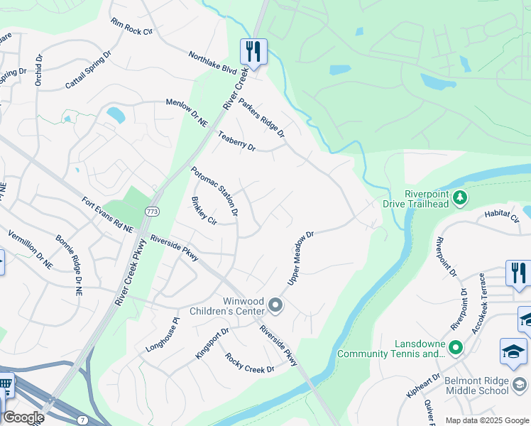 map of restaurants, bars, coffee shops, grocery stores, and more near 43196 Cardston Place in Leesburg