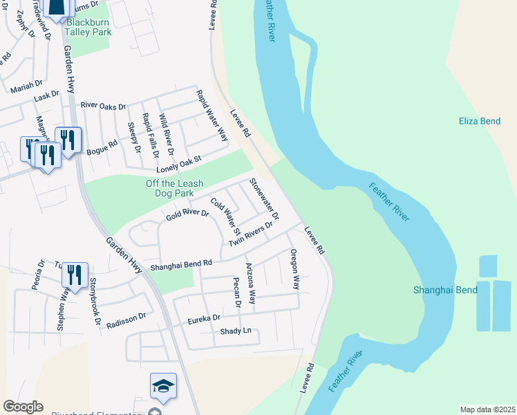 map of restaurants, bars, coffee shops, grocery stores, and more near 2167 Deer Creek Drive in Yuba City