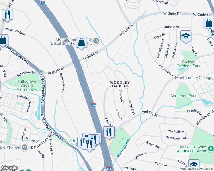 map of restaurants, bars, coffee shops, grocery stores, and more near 900 Azalea Drive in Rockville