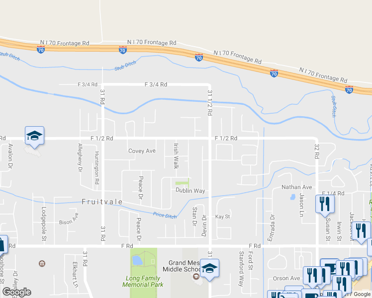 map of restaurants, bars, coffee shops, grocery stores, and more near 645 Ian Court in Grand Junction