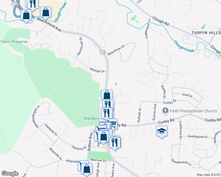 map of restaurants, bars, coffee shops, grocery stores, and more near 2354 Ohio 125 in Cincinnati