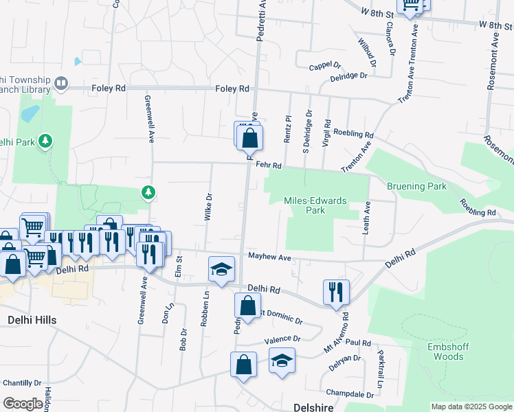 map of restaurants, bars, coffee shops, grocery stores, and more near 474 Pedretti Avenue in Cincinnati