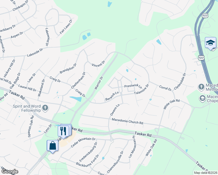 map of restaurants, bars, coffee shops, grocery stores, and more near 207 Quinton Oaks Circle in Stephens City