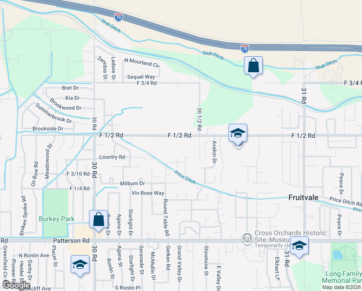 map of restaurants, bars, coffee shops, grocery stores, and more near 3043 F 1/2 Road in Grand Junction