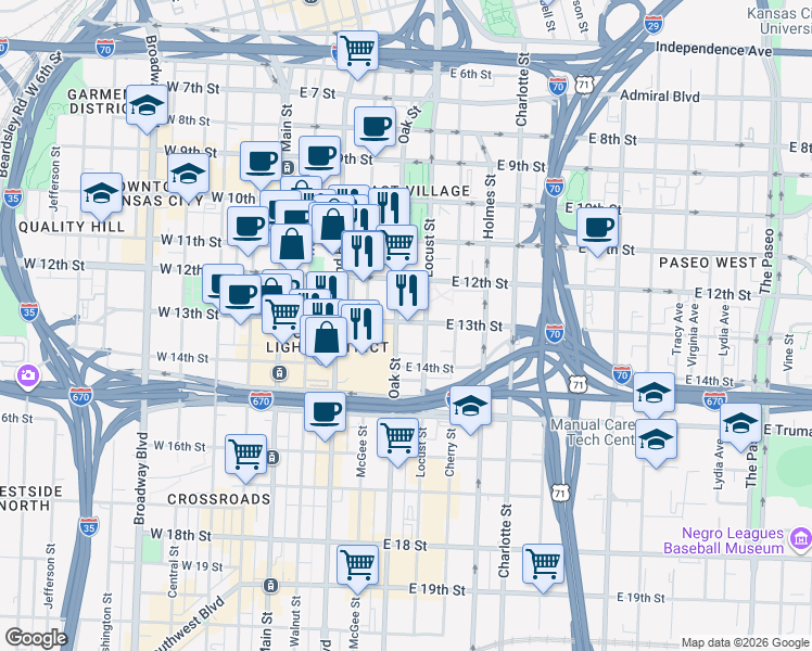 map of restaurants, bars, coffee shops, grocery stores, and more near in Kansas City