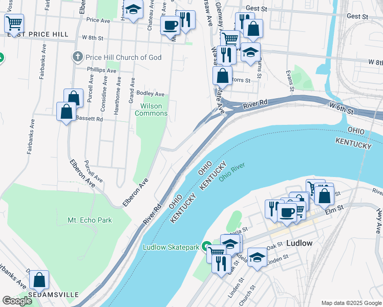 map of restaurants, bars, coffee shops, grocery stores, and more near 2440 Galvin Avenue in Cincinnati