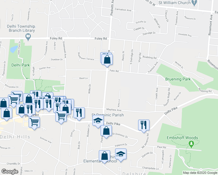 map of restaurants, bars, coffee shops, grocery stores, and more near 474 Pedretti Avenue in Cincinnati