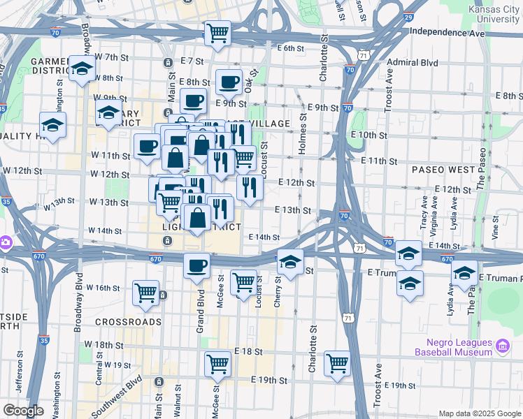 map of restaurants, bars, coffee shops, grocery stores, and more near in Kansas City
