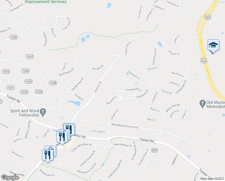 map of restaurants, bars, coffee shops, grocery stores, and more near 112 Quinton Oaks Circle in Stephens City