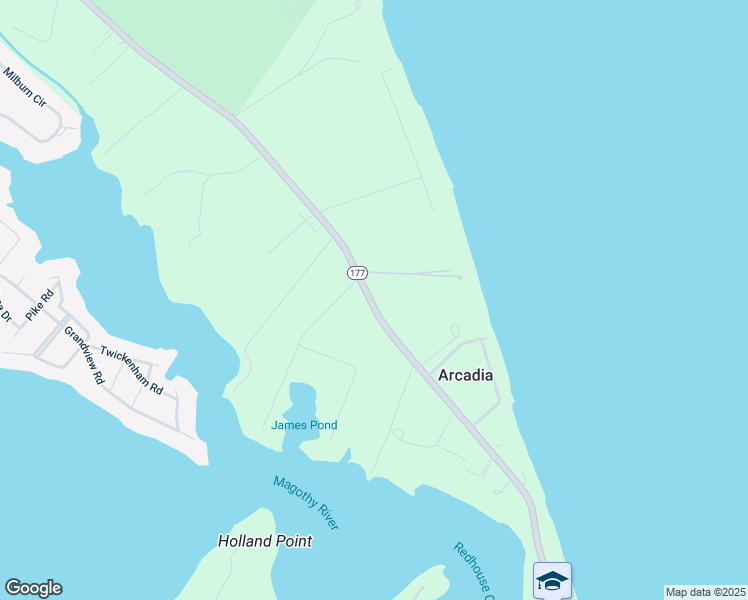 map of restaurants, bars, coffee shops, grocery stores, and more near Bay Road in Anne Arundel County