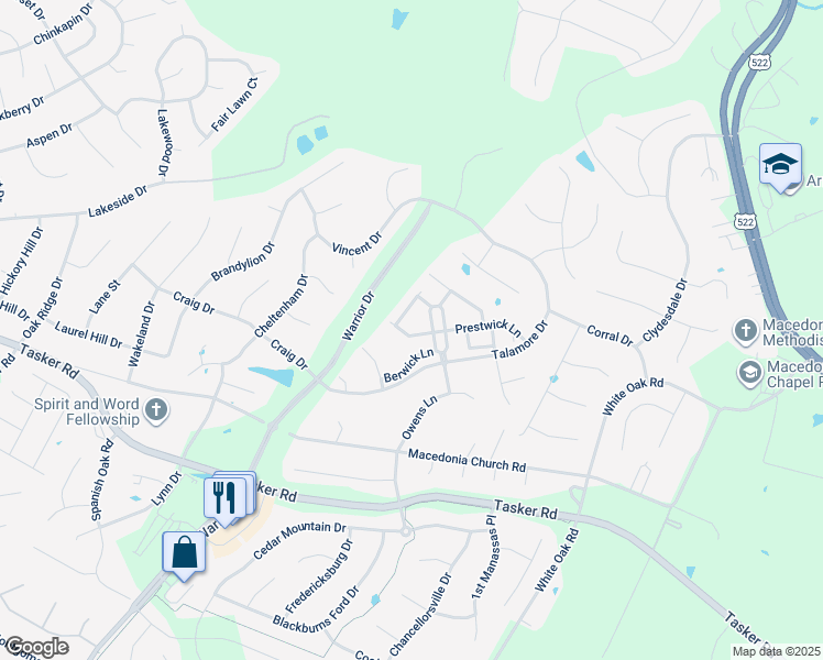 map of restaurants, bars, coffee shops, grocery stores, and more near 112 Quinton Oaks Circle in Stephens City