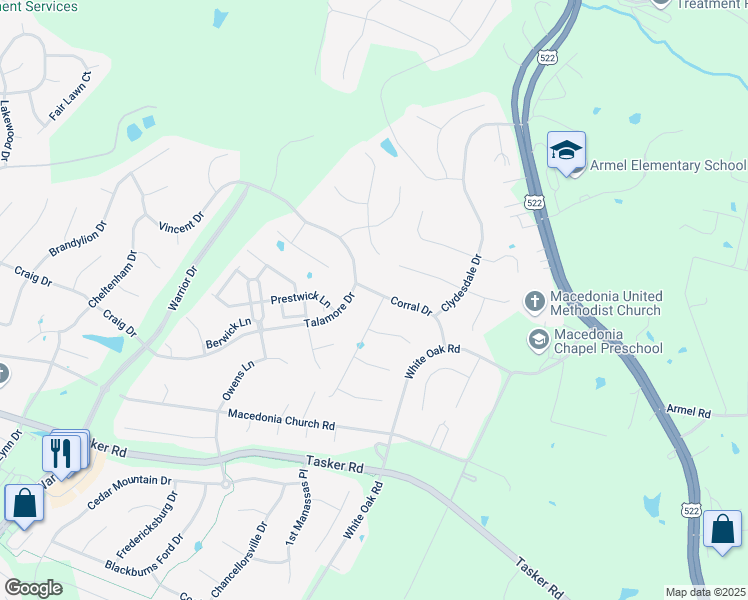 map of restaurants, bars, coffee shops, grocery stores, and more near 112 Caspian Drive in Stephens City