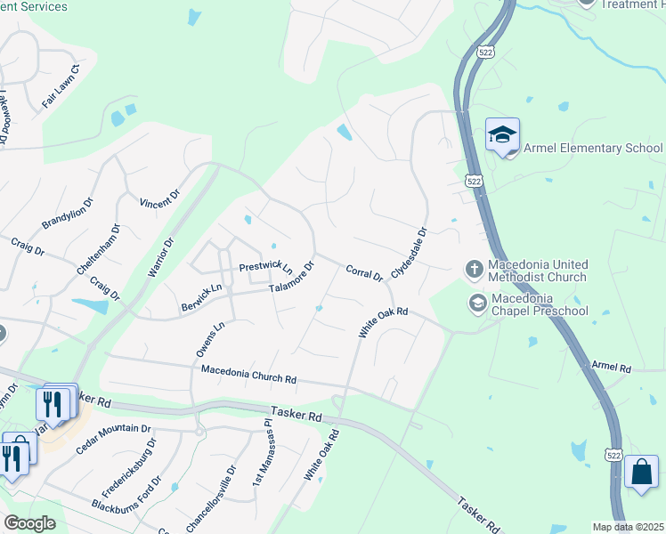 map of restaurants, bars, coffee shops, grocery stores, and more near 112 Caspian Drive in Stephens City