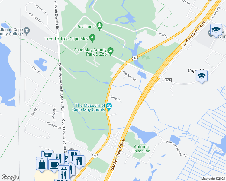 map of restaurants, bars, coffee shops, grocery stores, and more near 602 U.S. 9 in Cape May County