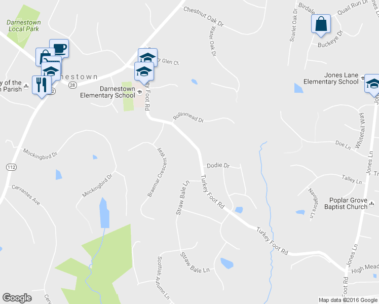map of restaurants, bars, coffee shops, grocery stores, and more near 14804 Turkey Foot Road in Gaithersburg
