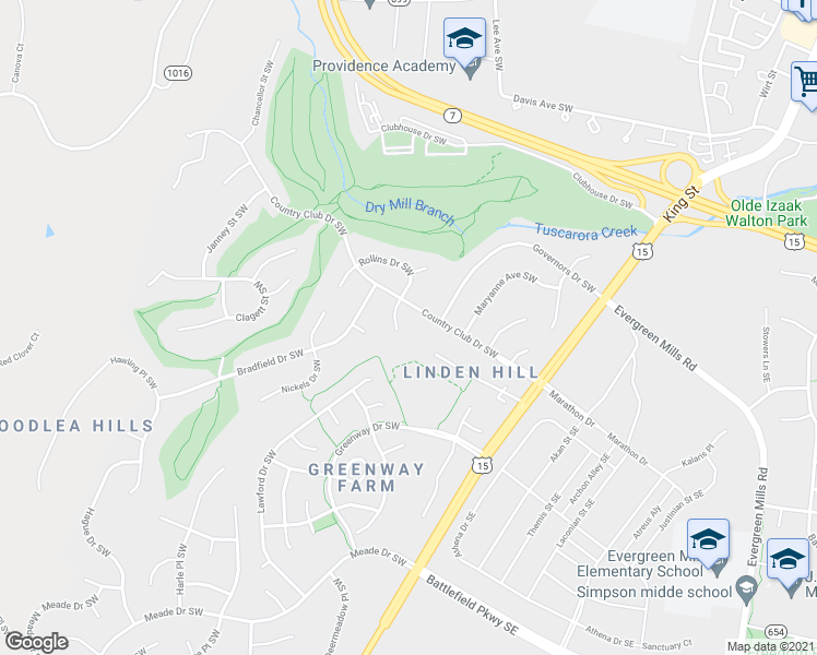 map of restaurants, bars, coffee shops, grocery stores, and more near 1106 Rollins Place Southwest in Leesburg