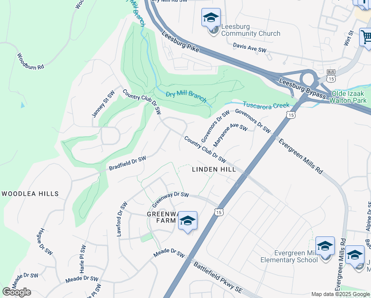 map of restaurants, bars, coffee shops, grocery stores, and more near 1106 Rollins Place Southwest in Leesburg