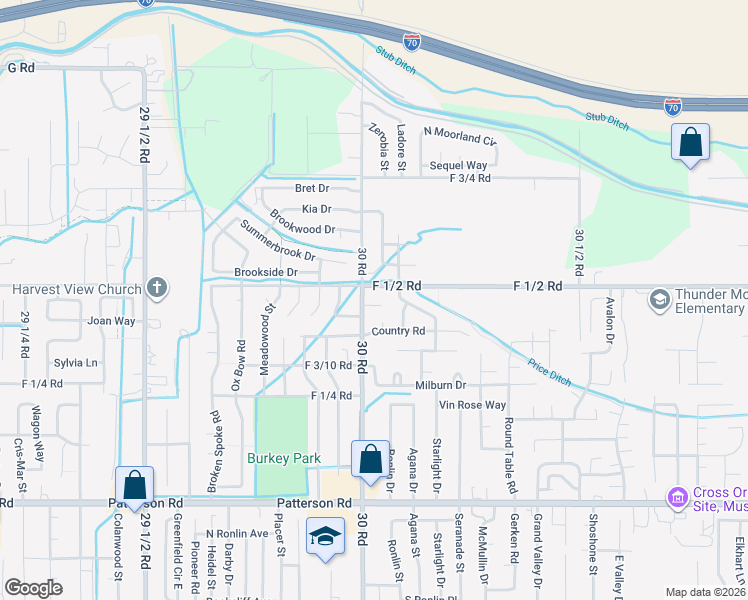map of restaurants, bars, coffee shops, grocery stores, and more near 3001 F 1/2 Road in Grand Junction