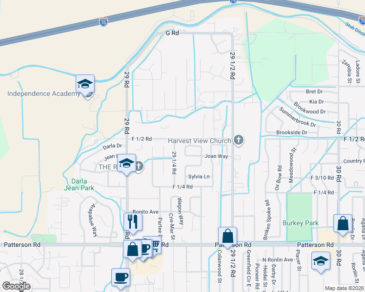 map of restaurants, bars, coffee shops, grocery stores, and more near 647 Zoe Lane in Grand Junction