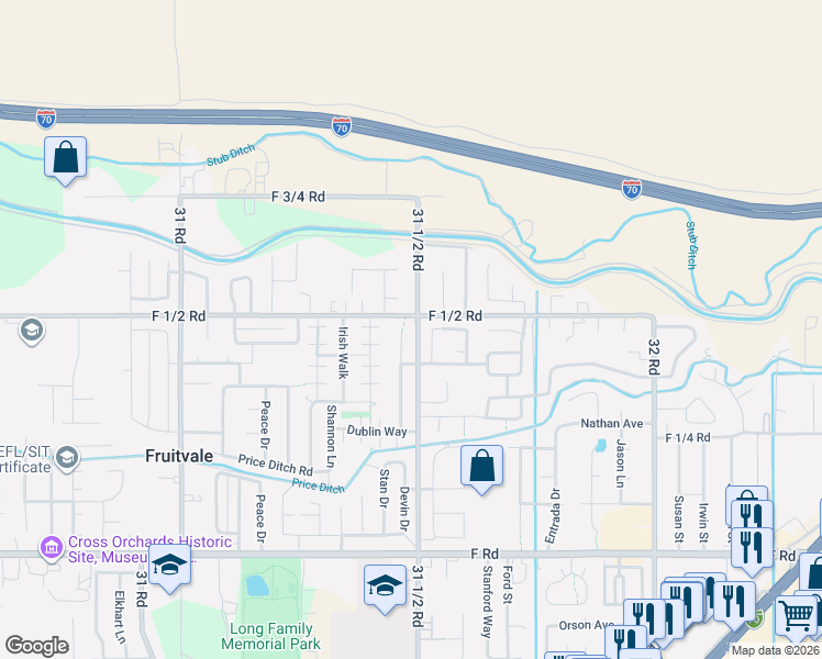 map of restaurants, bars, coffee shops, grocery stores, and more near 3145-3149 F 1/2 Rd in Grand Junction