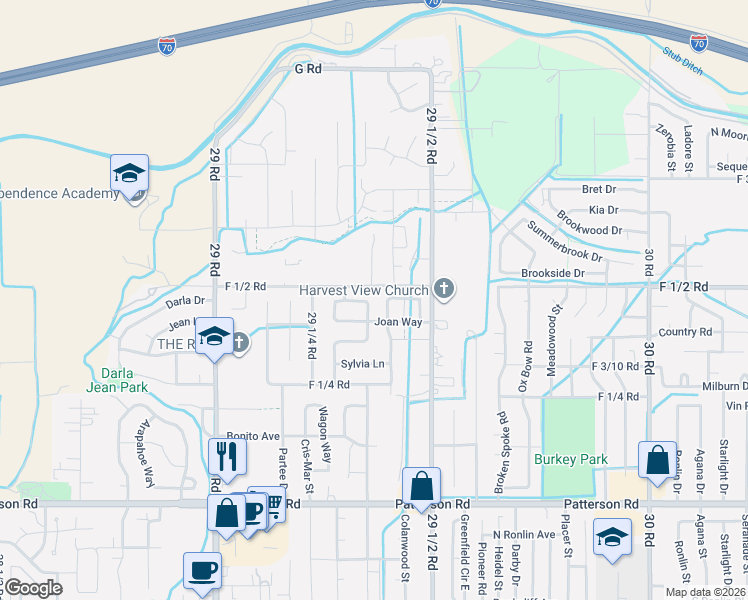 map of restaurants, bars, coffee shops, grocery stores, and more near 648 Cortney Way in Grand Junction