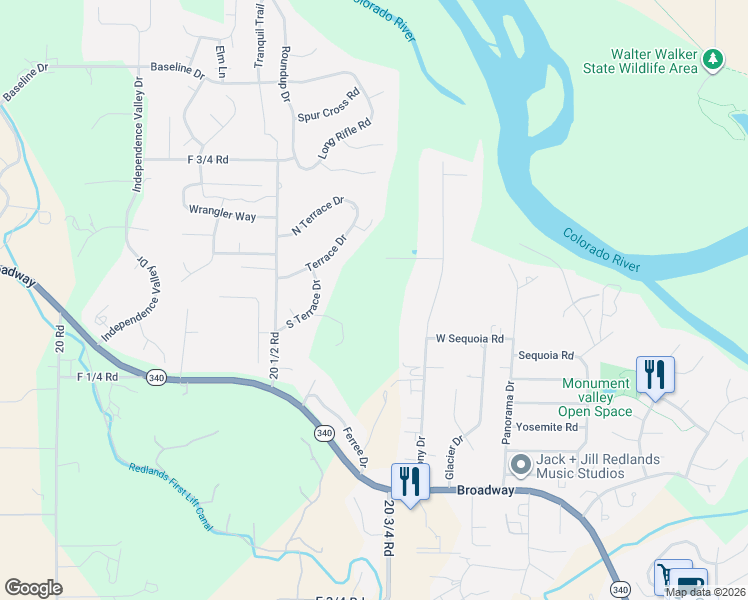 map of restaurants, bars, coffee shops, grocery stores, and more near 651 Peony Drive in Grand Junction