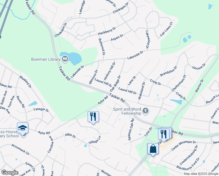 map of restaurants, bars, coffee shops, grocery stores, and more near 118 Laurel Hill Drive in Stephens City