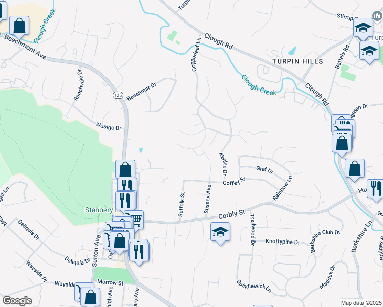 map of restaurants, bars, coffee shops, grocery stores, and more near 2453 Sanctuary Circle in Cincinnati
