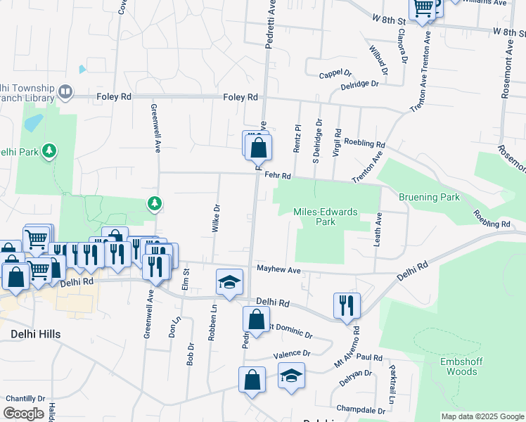 map of restaurants, bars, coffee shops, grocery stores, and more near 474 Pedretti Avenue in Cincinnati