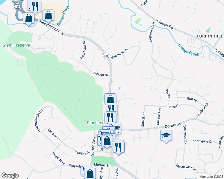 map of restaurants, bars, coffee shops, grocery stores, and more near 2350 Beechmont Avenue in Cincinnati