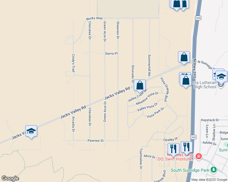 map of restaurants, bars, coffee shops, grocery stores, and more near 3593 Shawnee Drive in Carson City