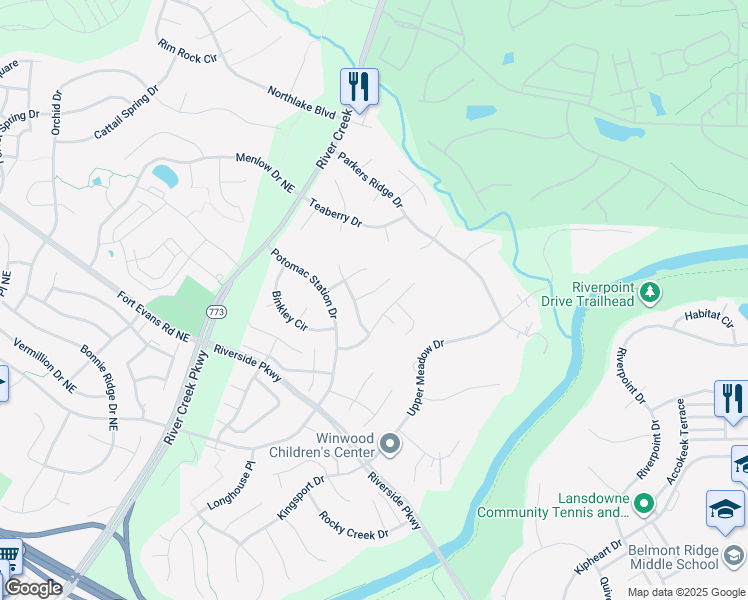 map of restaurants, bars, coffee shops, grocery stores, and more near 43179 Burstall Court in Leesburg