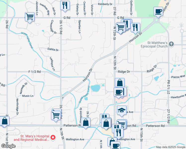 map of restaurants, bars, coffee shops, grocery stores, and more near 3233 Lakeside Drive in Grand Junction