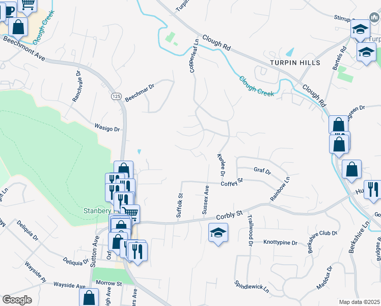 map of restaurants, bars, coffee shops, grocery stores, and more near 2453 Sanctuary Circle in Cincinnati