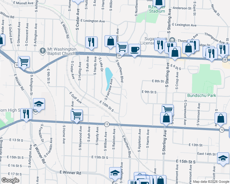 map of restaurants, bars, coffee shops, grocery stores, and more near 804 South Northern Boulevard in Independence