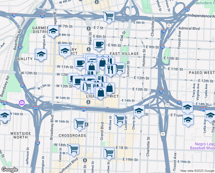map of restaurants, bars, coffee shops, grocery stores, and more near in Kansas City