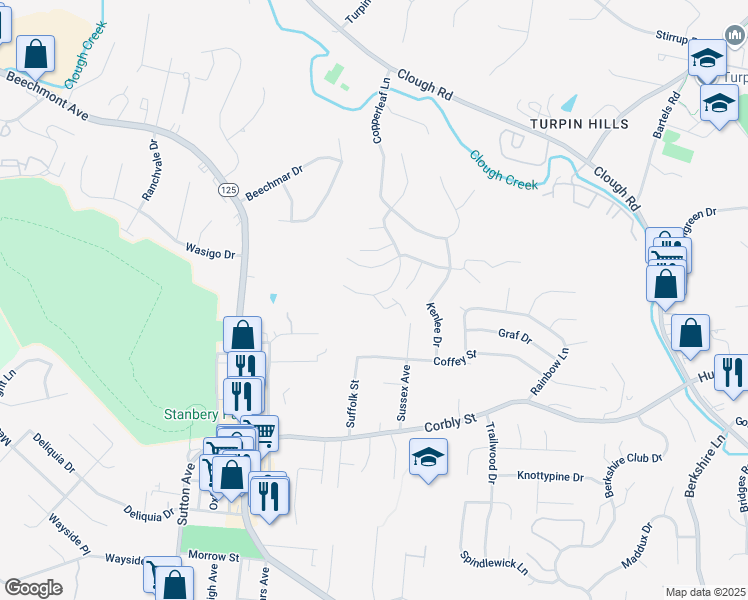 map of restaurants, bars, coffee shops, grocery stores, and more near 2453 Sanctuary Circle in Cincinnati