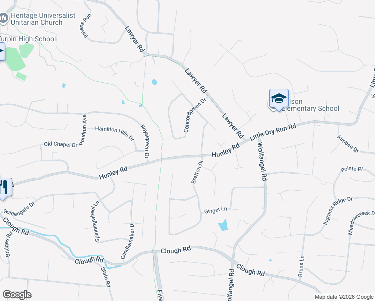 map of restaurants, bars, coffee shops, grocery stores, and more near 2411 Turnberry Drive in Cincinnati