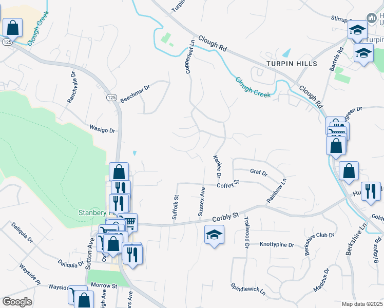 map of restaurants, bars, coffee shops, grocery stores, and more near 2453 Sanctuary Circle in Cincinnati
