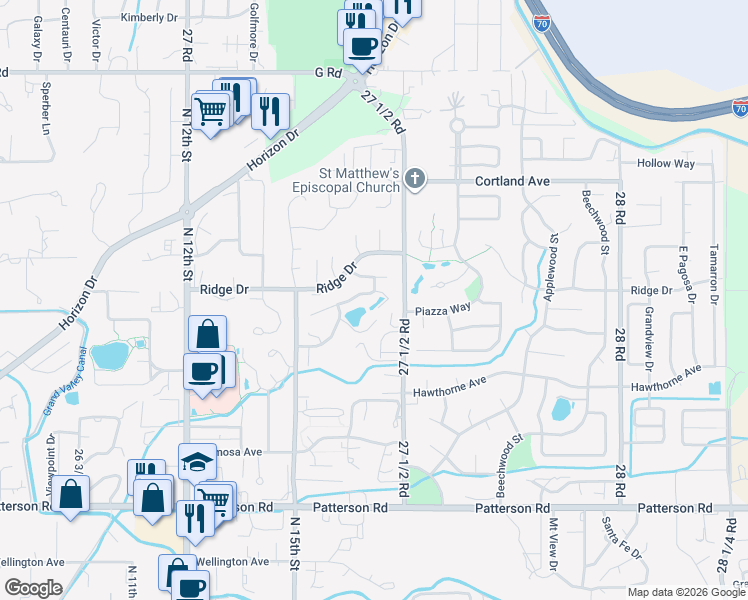 map of restaurants, bars, coffee shops, grocery stores, and more near 1745 Crest View Drive in Grand Junction