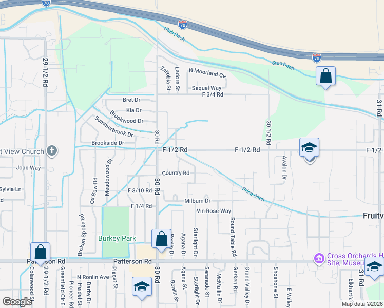 map of restaurants, bars, coffee shops, grocery stores, and more near 3011 F 1/2 Road in Grand Junction