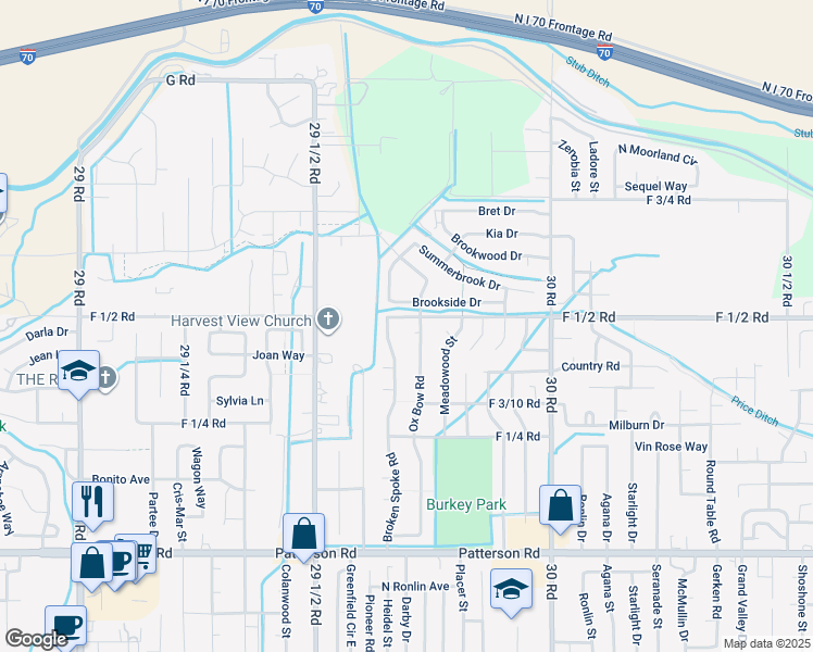 map of restaurants, bars, coffee shops, grocery stores, and more near 647 1/2 Ox-Bow Road in Grand Junction