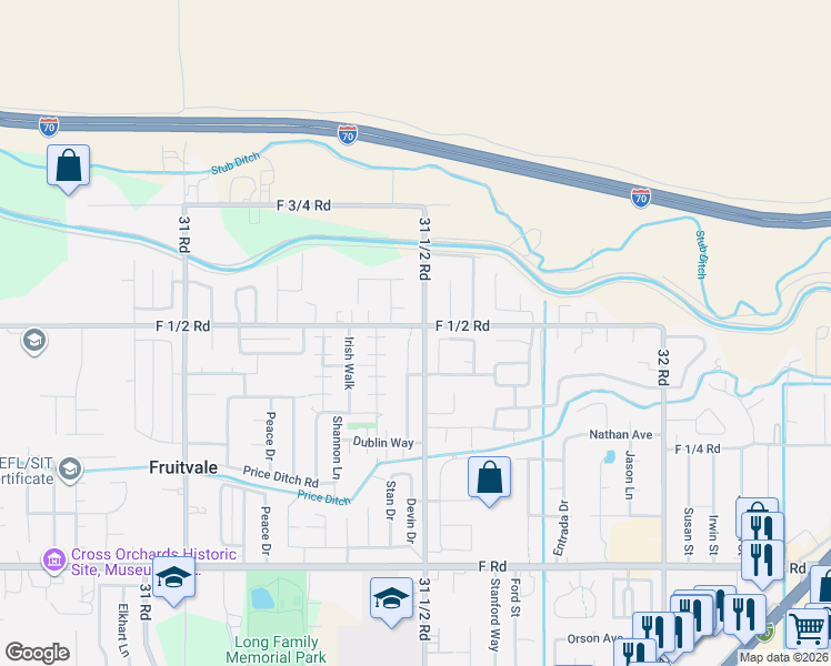 map of restaurants, bars, coffee shops, grocery stores, and more near 3145-3149 F 1/2 Rd in Grand Junction