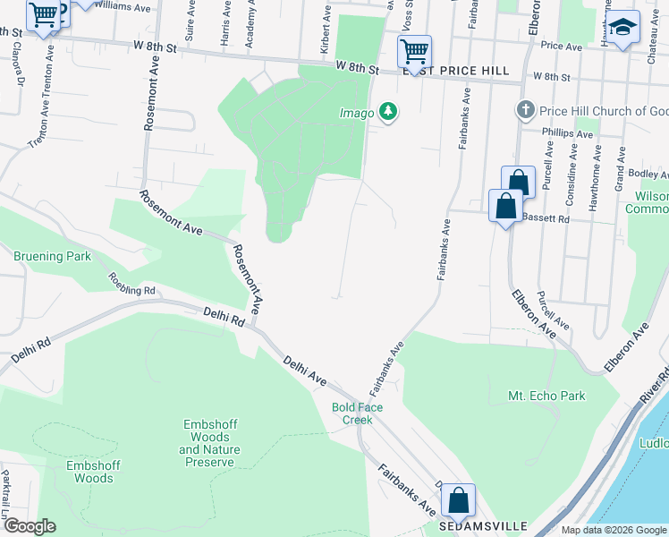 map of restaurants, bars, coffee shops, grocery stores, and more near 530 Enright Avenue in Cincinnati