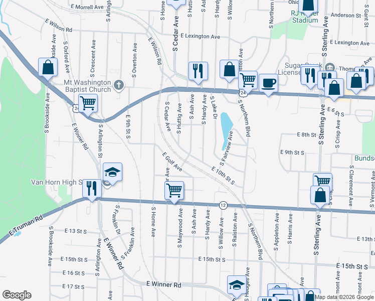 map of restaurants, bars, coffee shops, grocery stores, and more near 828 S Ash Ave in Independence